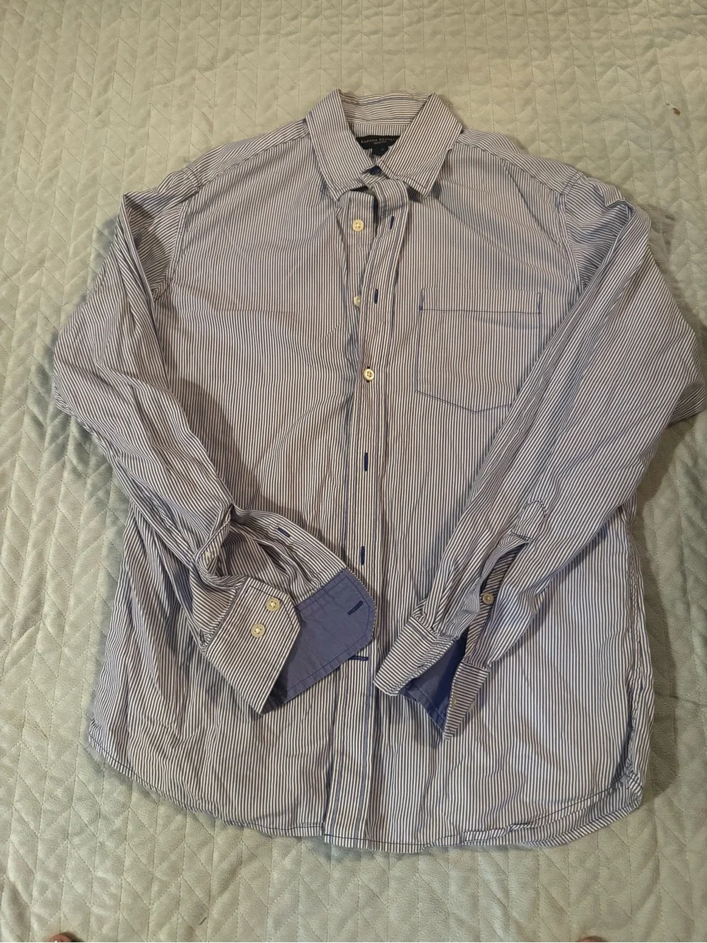 Banana Republic Men's Blue and White Pinstripe Dress Shirt